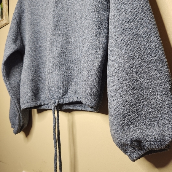 LOFT Outlet Cropped Blue Sweatshirt Sz Small Boucle Knit Balloon Sleeve Spring - Picture 6 of 7